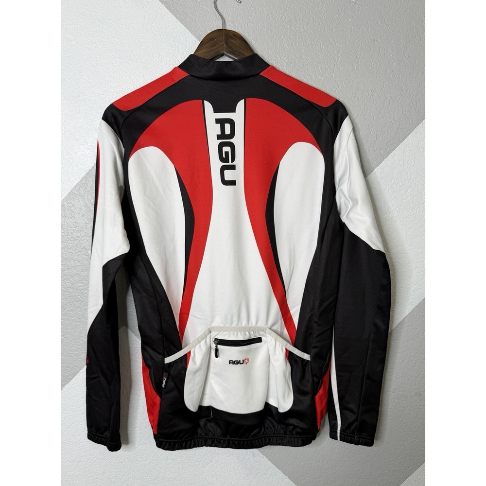 AGU Men Red Black White Cycling Jersey Long Sleeve Full Zip Osero Size S - Picture 7 of 11